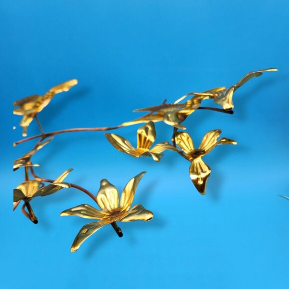 Vintage Mid Century Brass Hummingbird Wall Art Copper Floral Metal Sculpture - Picture 10 of 12